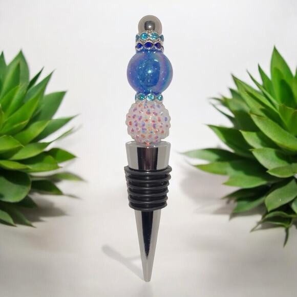 Blue iridescent Beaded Wine Bottle Stopper - Picture 1 of 1